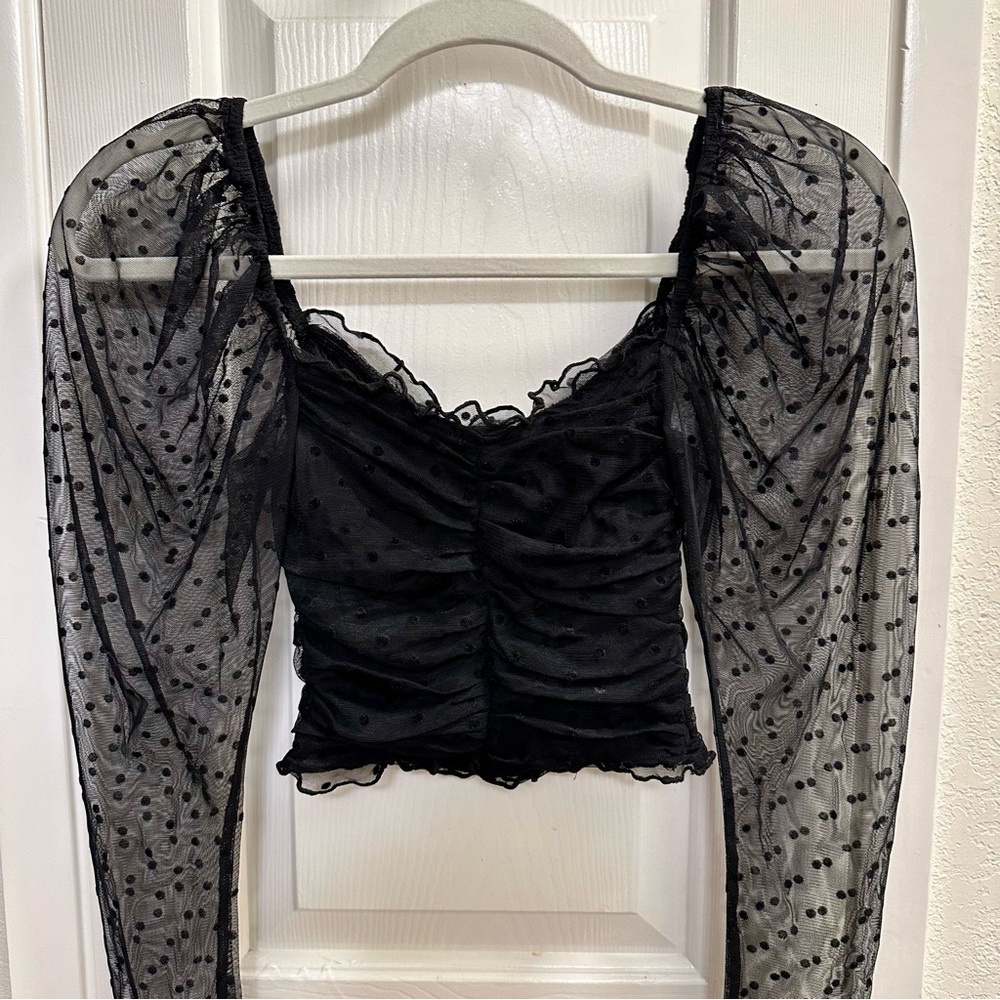 H&M Sheer Sleeve Polka Dot Crop Top - NWOT